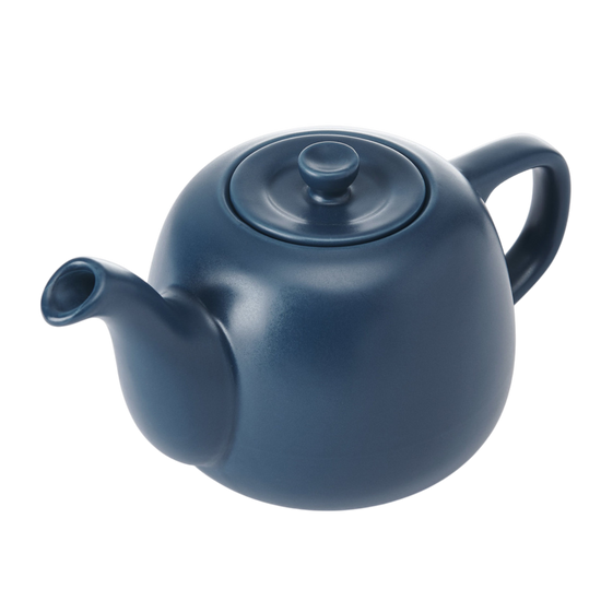 Blue ceramic teapot on a white background