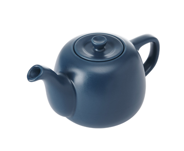 Blue ceramic teapot on a white background