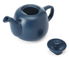 Blue ceramic teapot with a matching lid on a white background