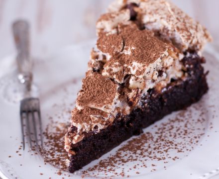 Meringue topped chocolate cake